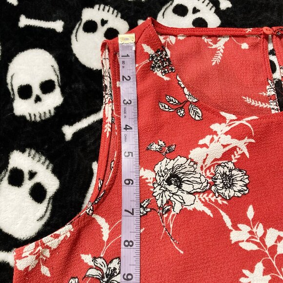 BOBEAU Dark salmon pink black white floral print sleeveless shirt ~ MEDIUM LARGE - Picture 8 of 13